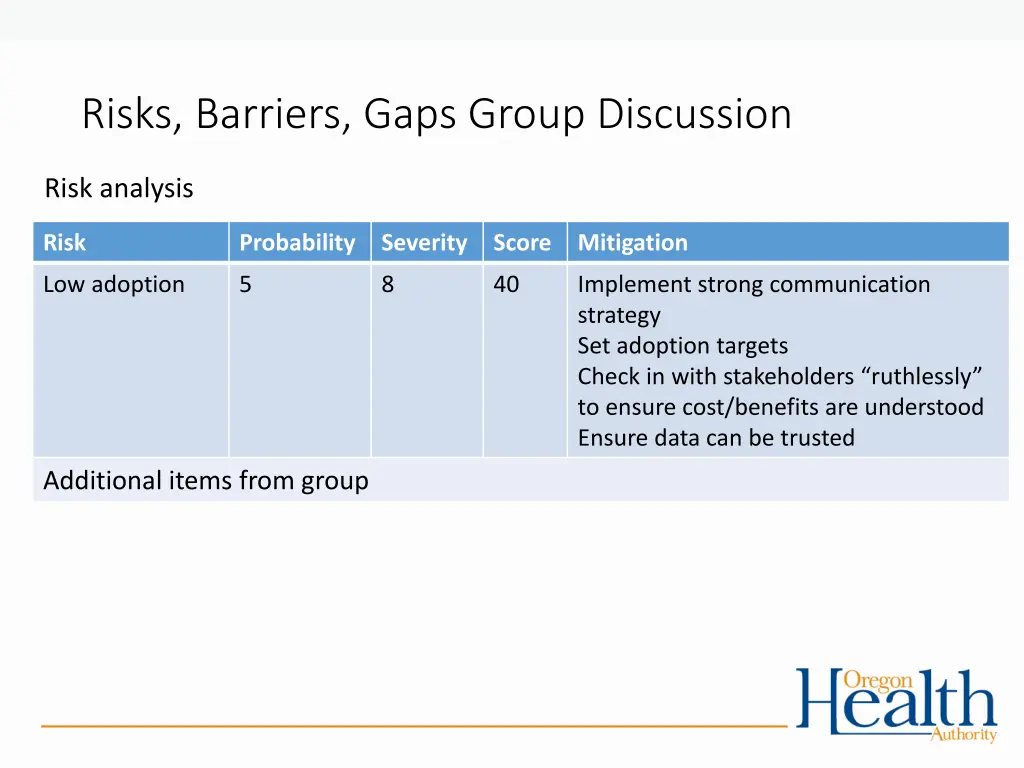 risks barriers gaps group discussion