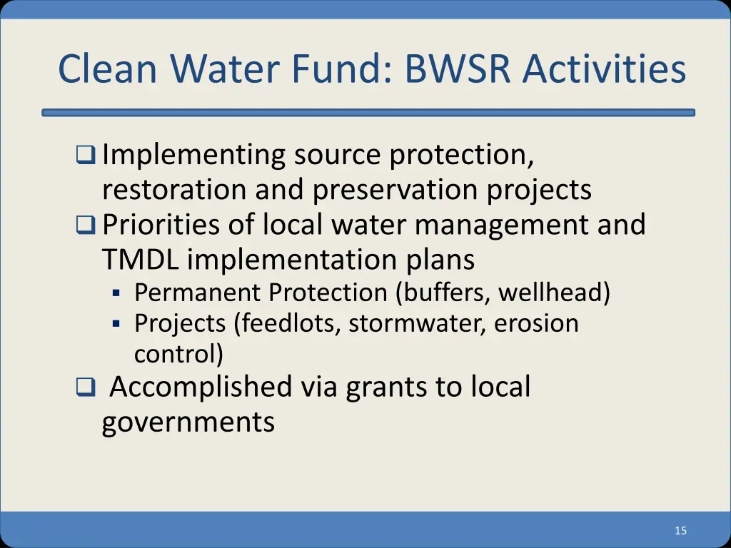 clean water fund bwsr activities