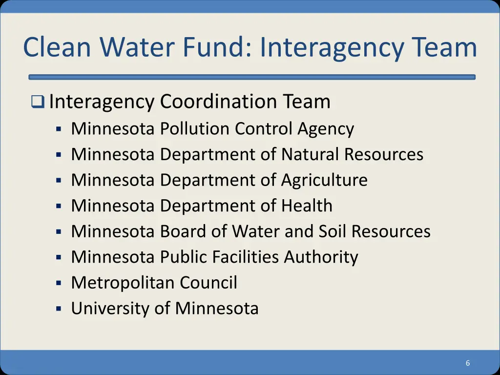 clean water fund interagency team
