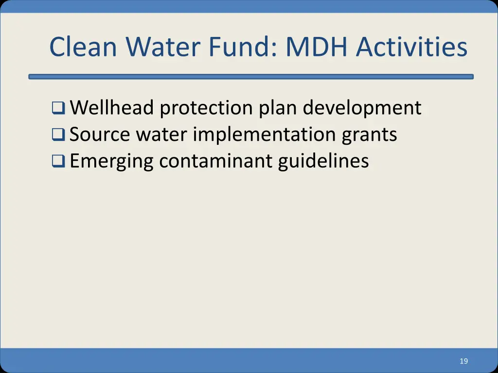 clean water fund mdh activities
