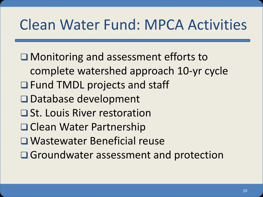 clean water fund mpca activities