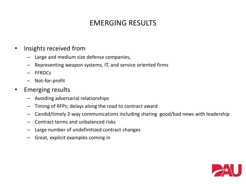 emerging results