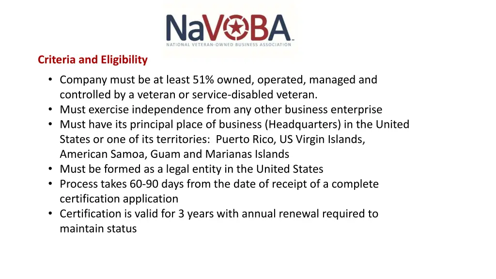 criteria and eligibility company must be at least