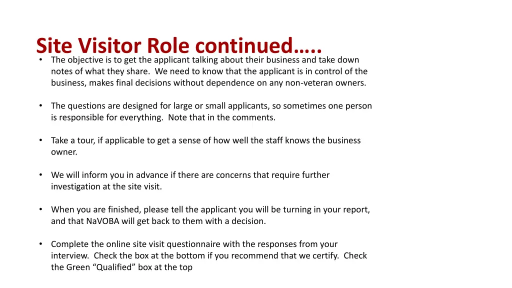 site visitor role continued the objective