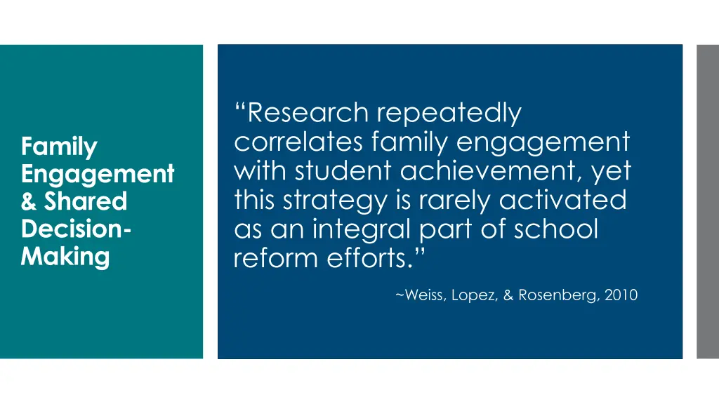 research repeatedly correlates family engagement