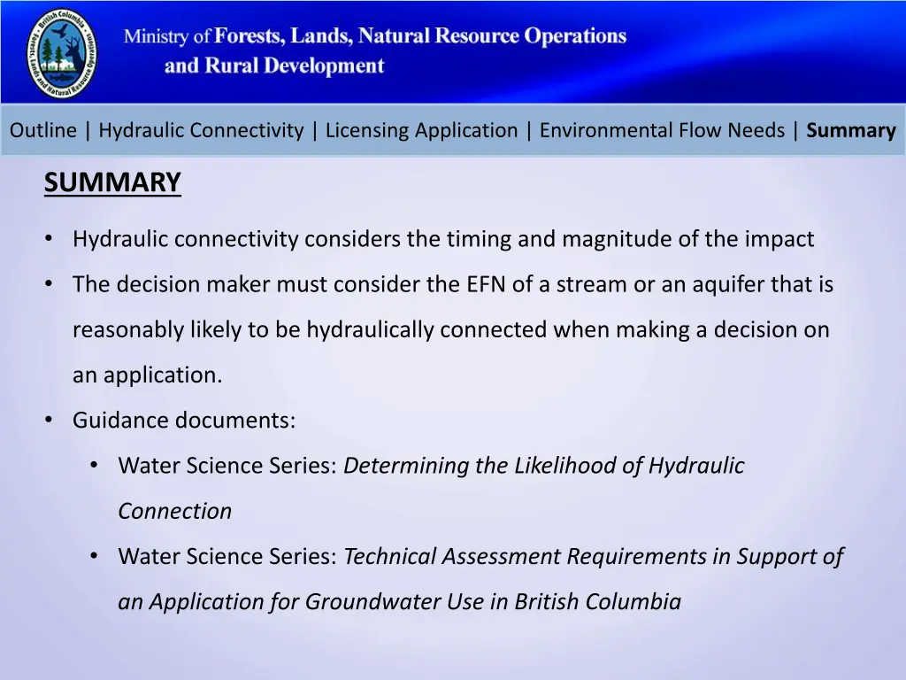 outline hydraulic connectivity licensing 11