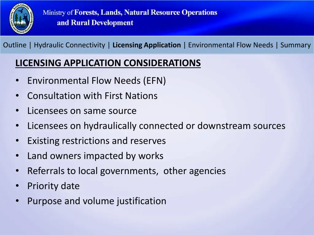 outline hydraulic connectivity licensing 5