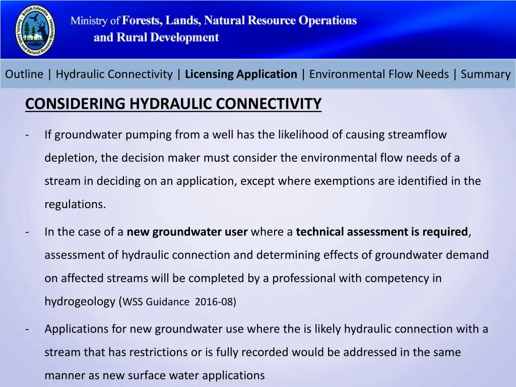 outline hydraulic connectivity licensing 6