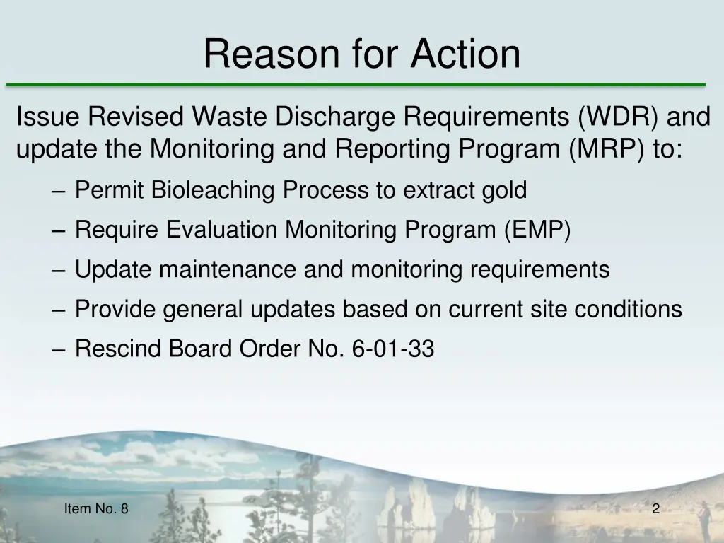 reason for action