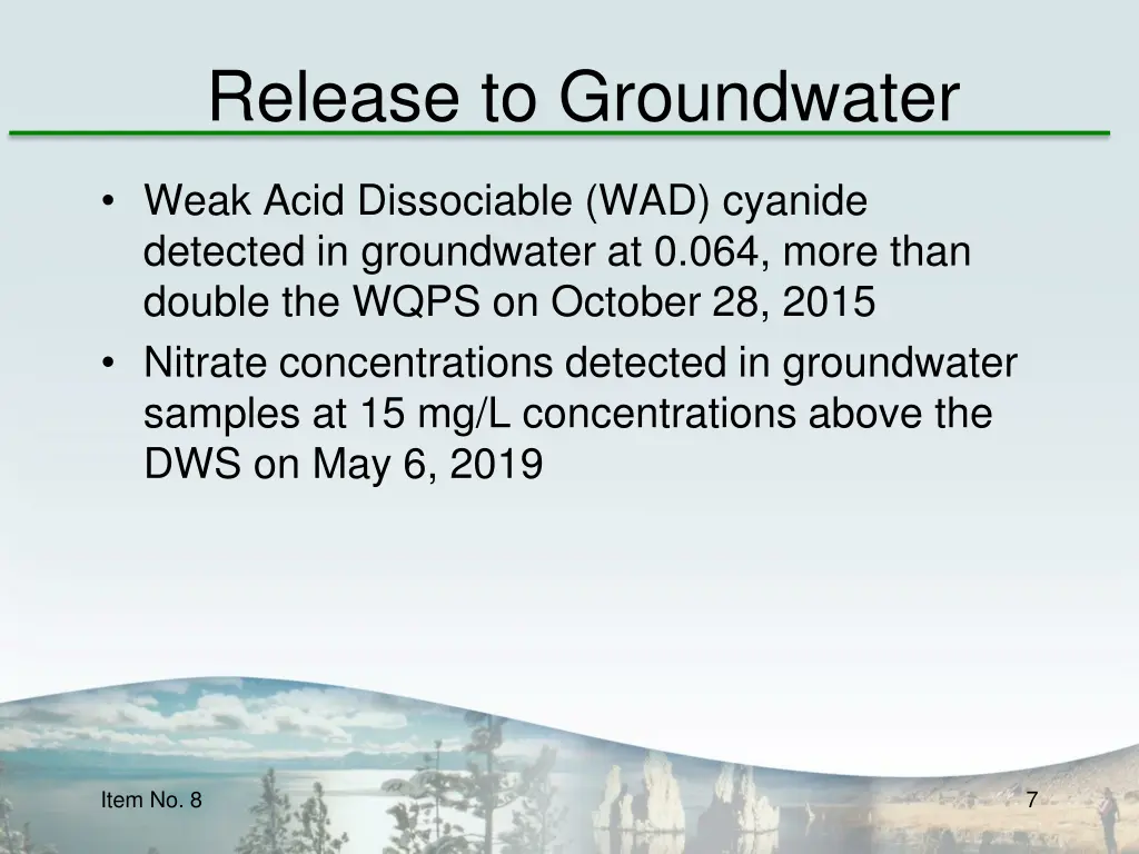 release to groundwater