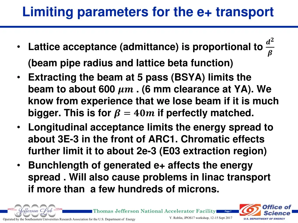 limiting parameters for the e transport