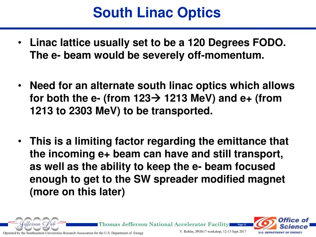 south linac optics