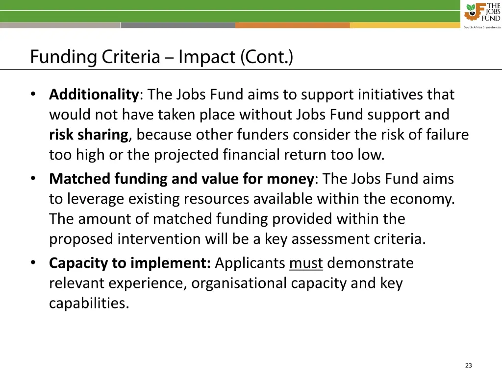 additionality the jobs fund aims to support