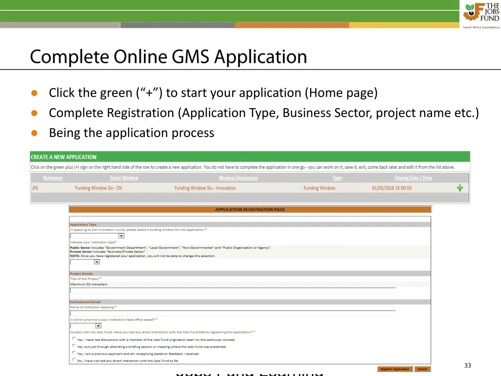 click the green to start your application home