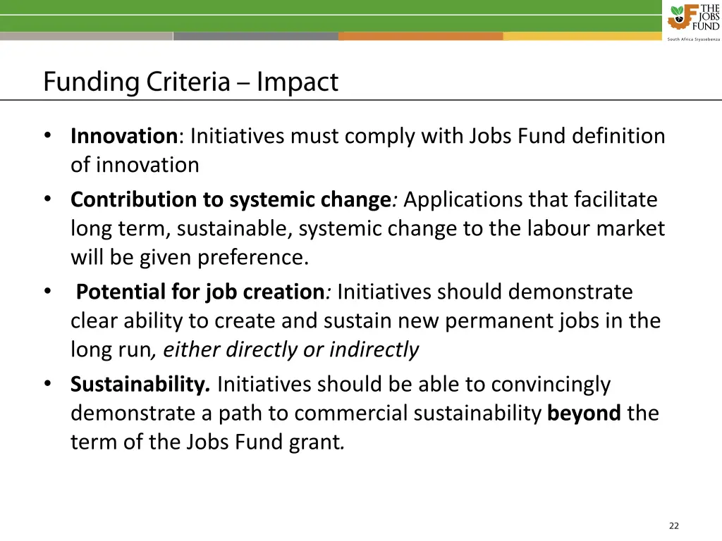innovation initiatives must comply with jobs fund
