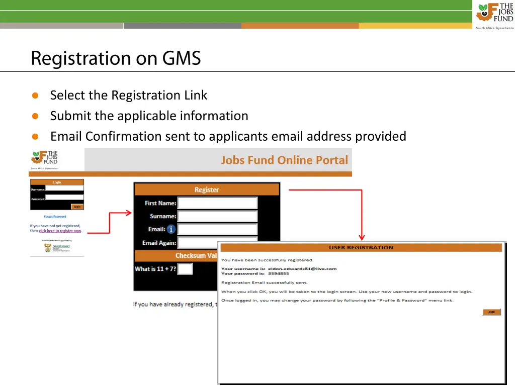 select the registration link submit