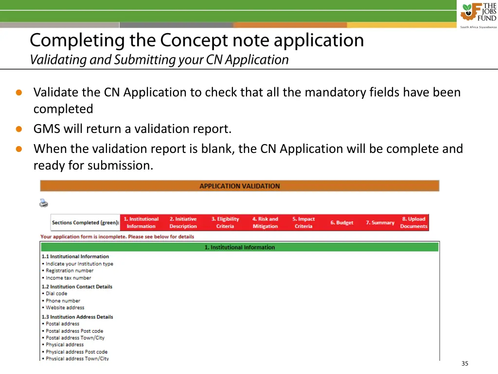 validate the cn application to check that