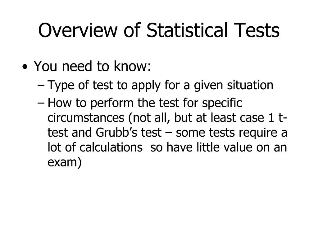 overview of statistical tests 1