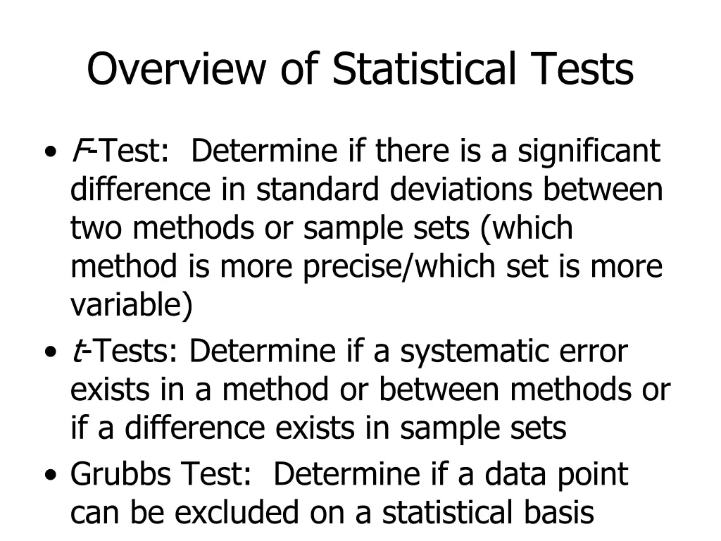 overview of statistical tests