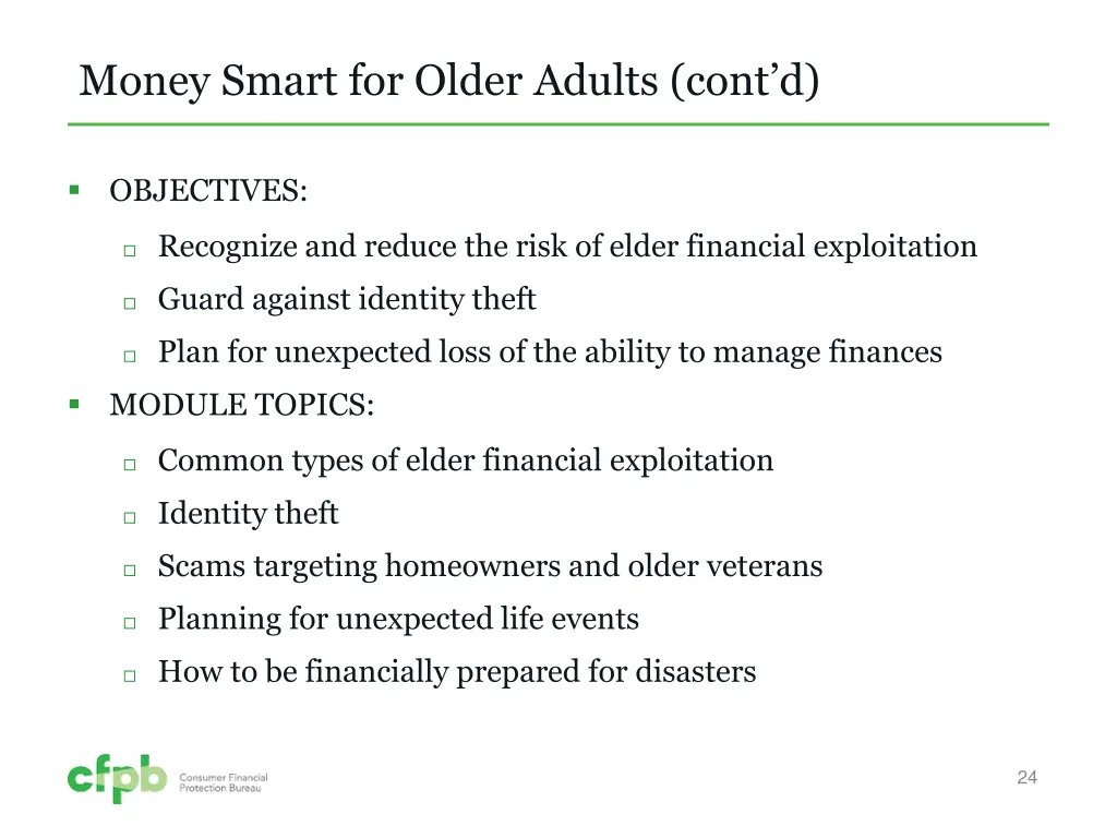 money smart for older adults cont d