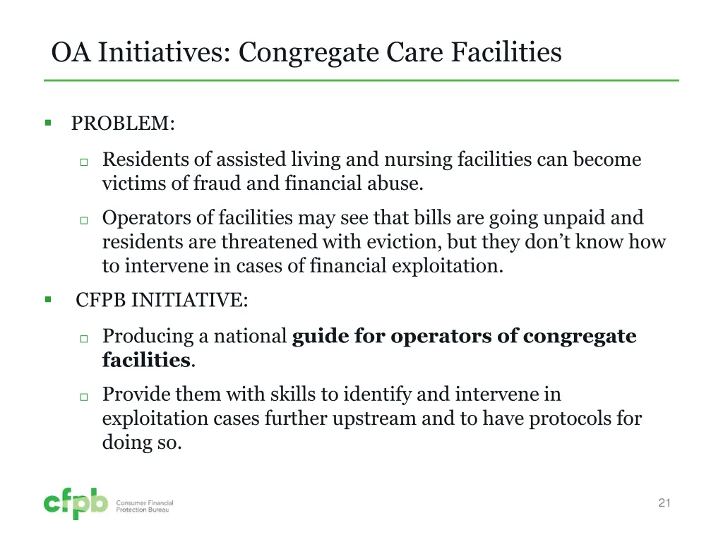 oa initiatives congregate care facilities