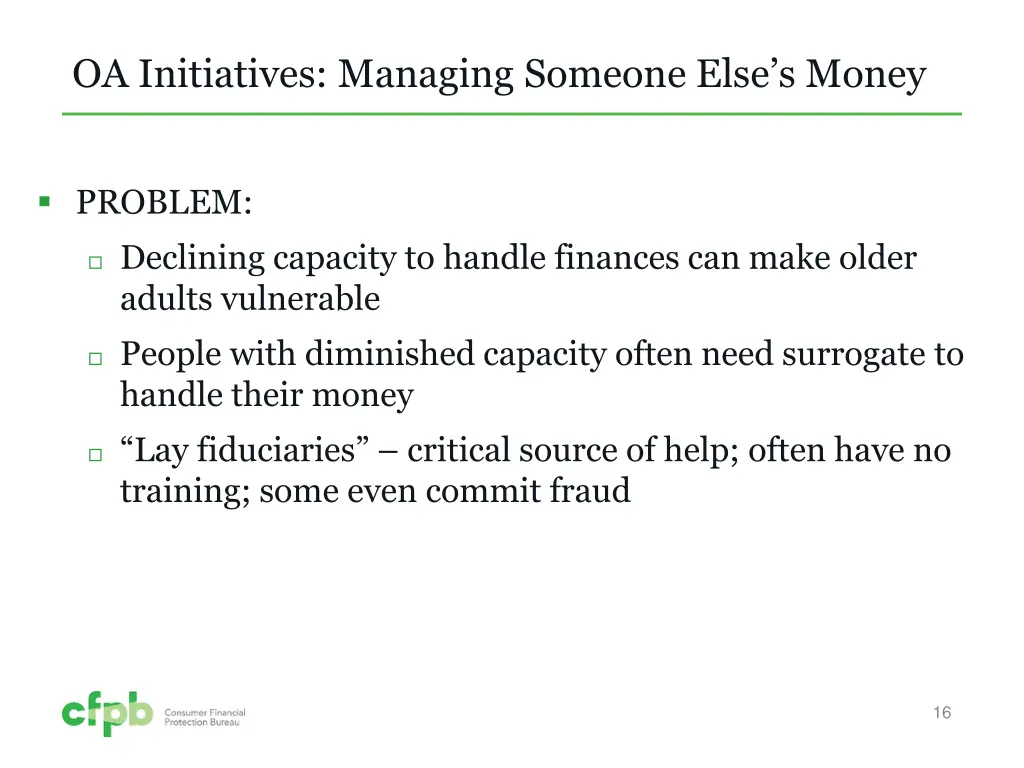 oa initiatives managing someone else s money