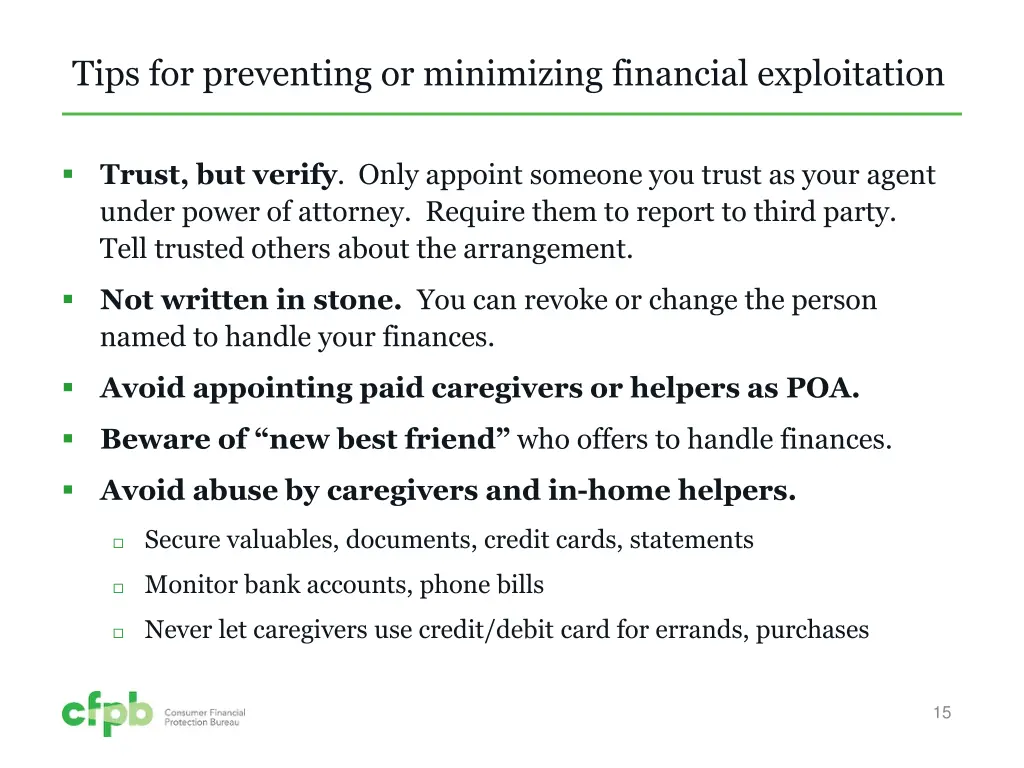tips for preventing or minimizing financial