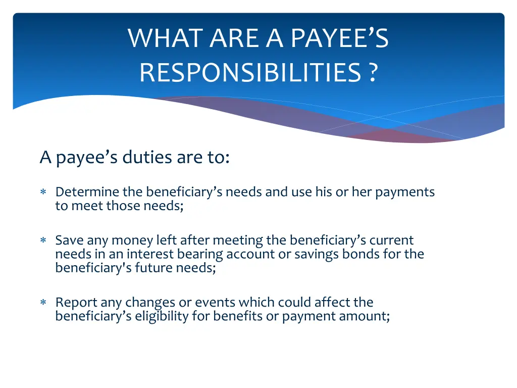 what are a payee s responsibilities