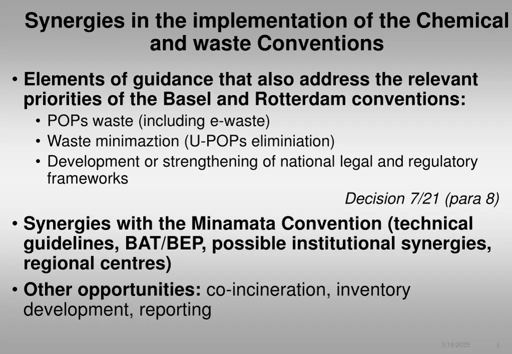 synergies in the implementation of the chemical