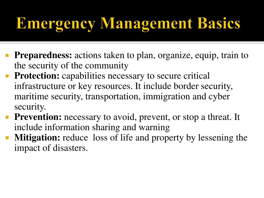 preparedness actions taken to plan organize equip
