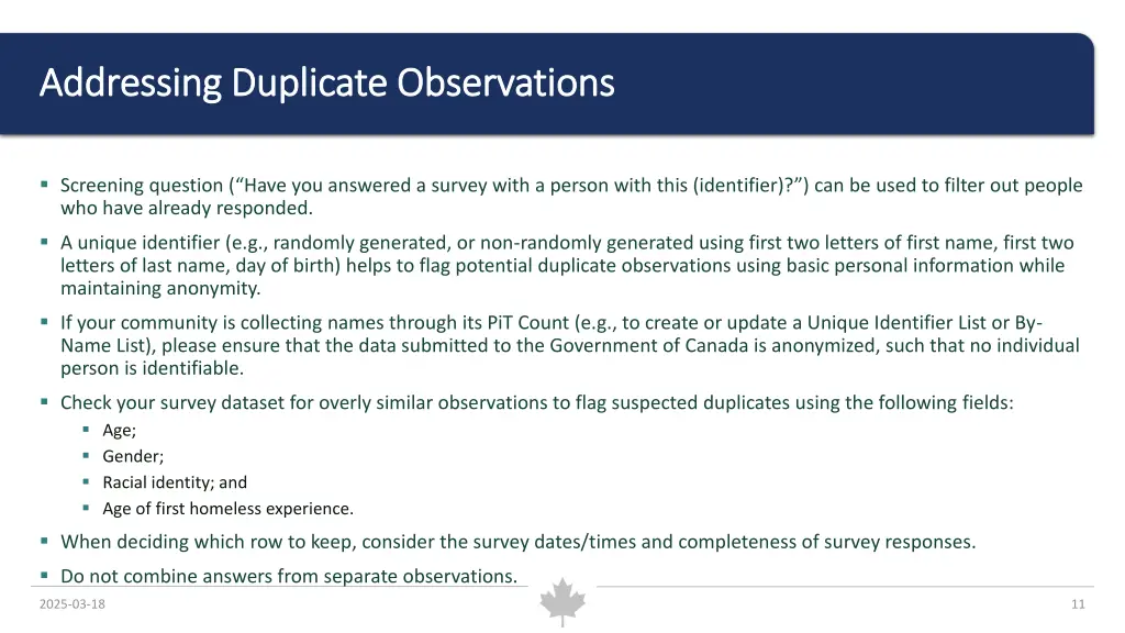 addressing addressing duplicate observations