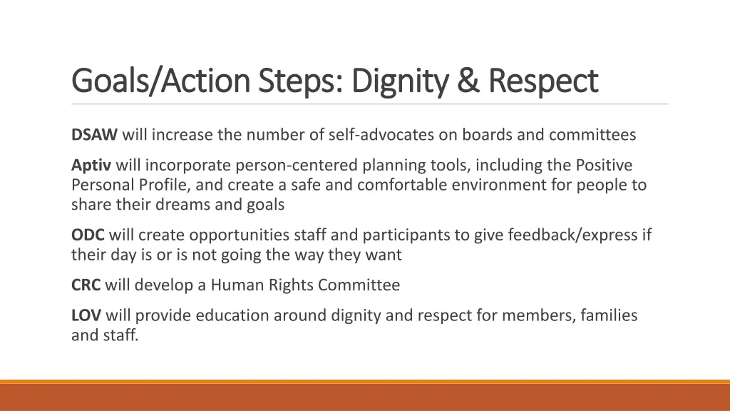 goals action steps dignity respect goals action