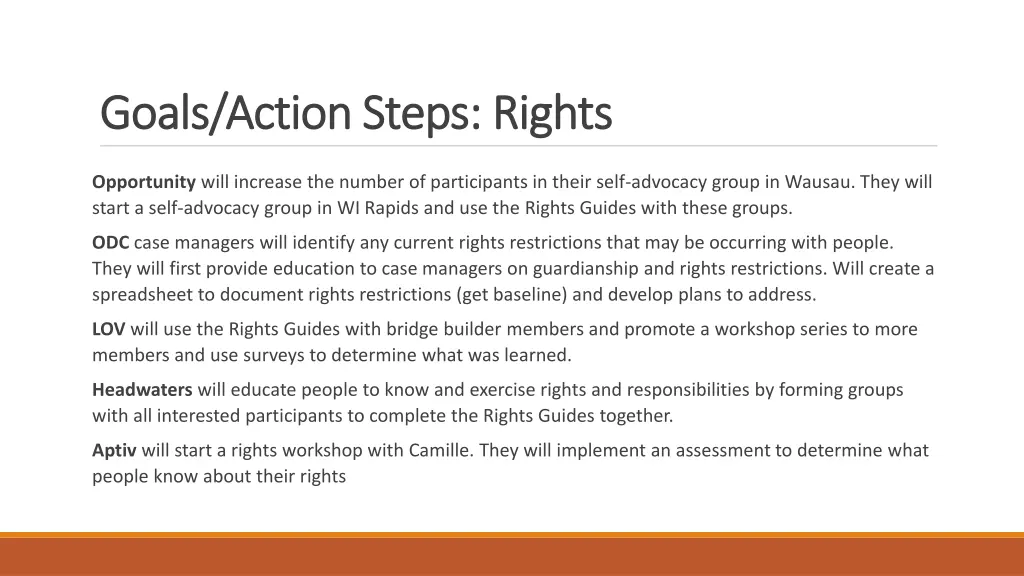 goals action steps rights goals action steps