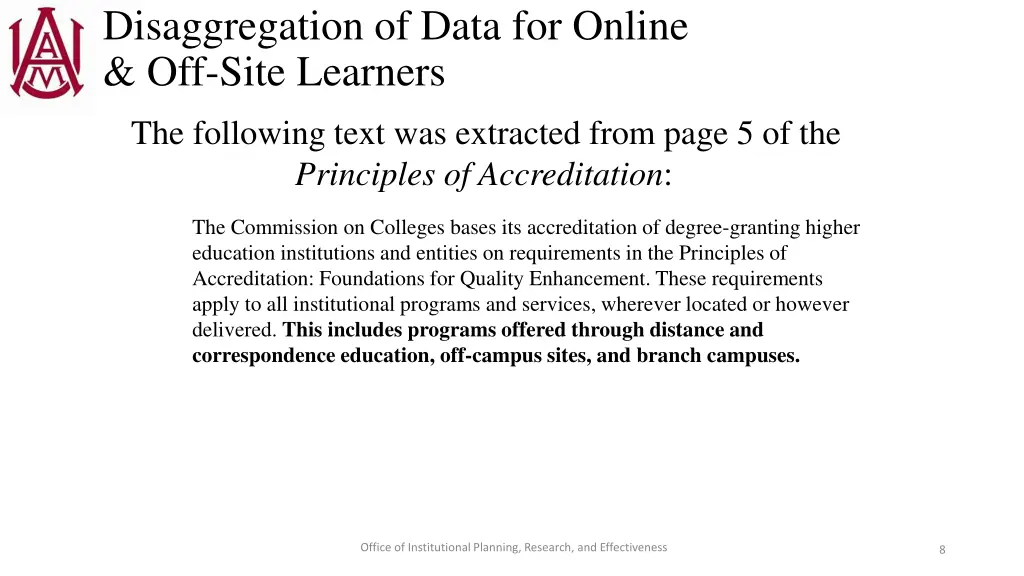 disaggregation of data for online off site