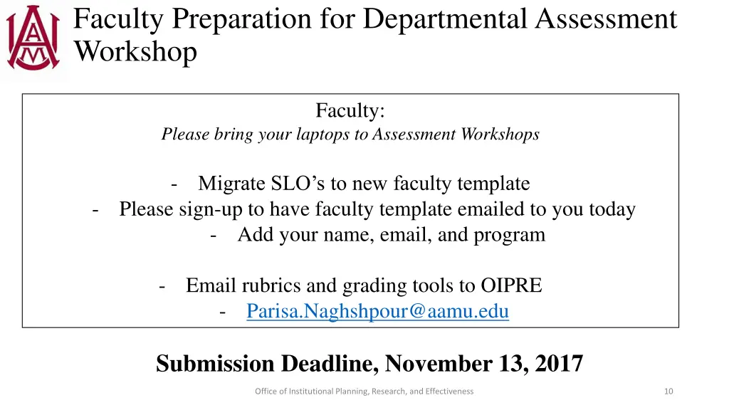 faculty preparation for departmental assessment
