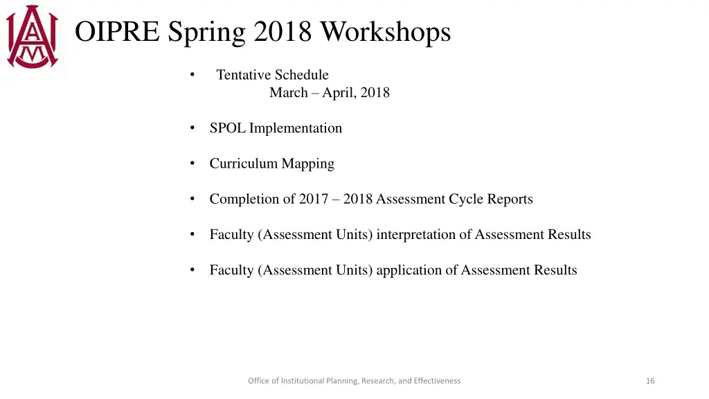 oipre spring 2018 workshops