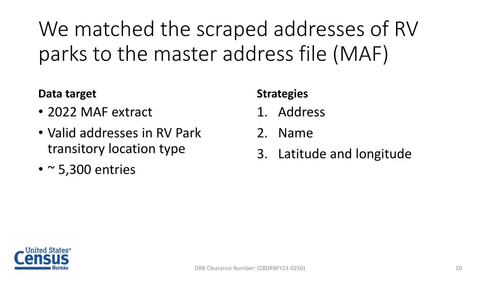 we matched the scraped addresses of rv parks
