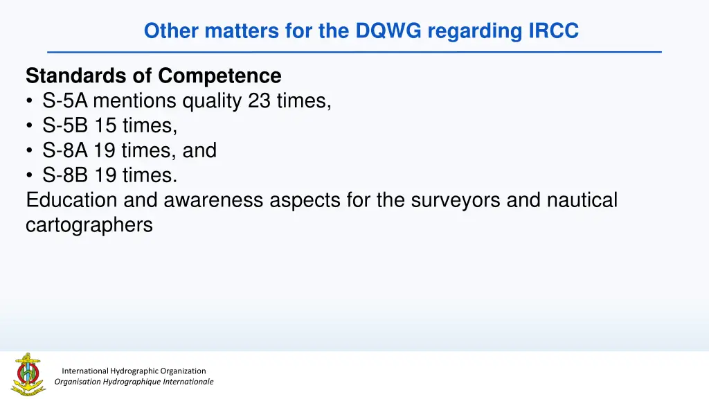 other matters for the dqwg regarding ircc 2