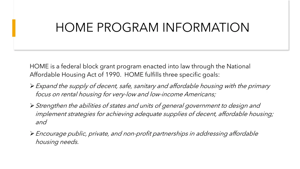 home program information