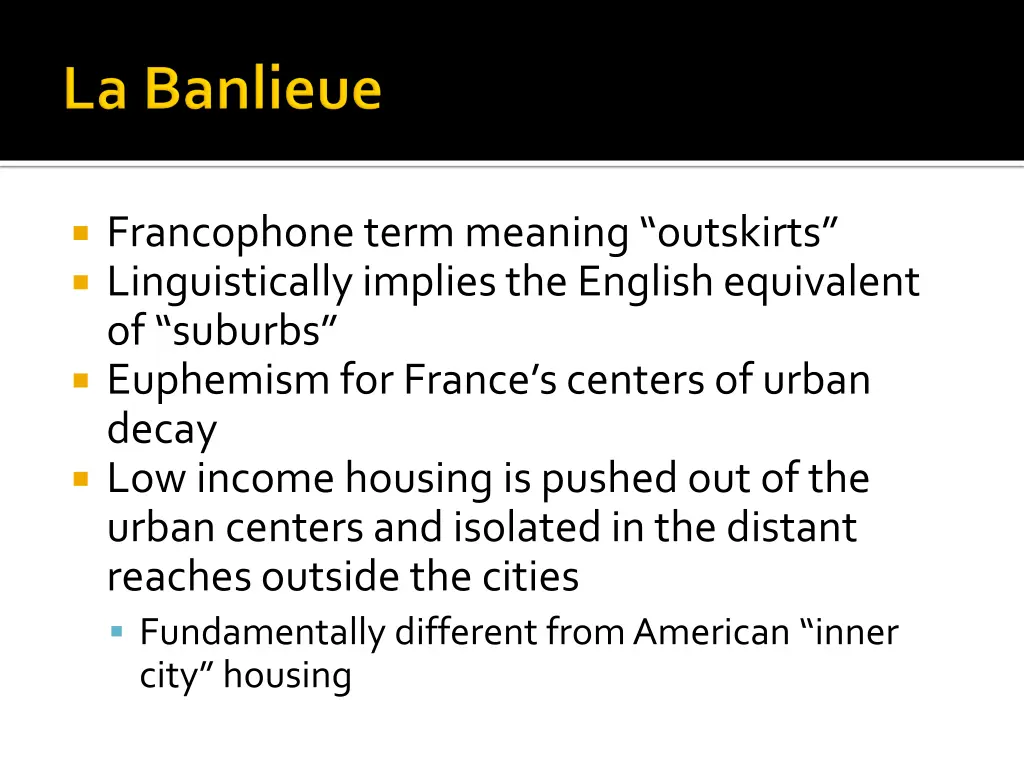 francophone term meaning outskirts linguistically