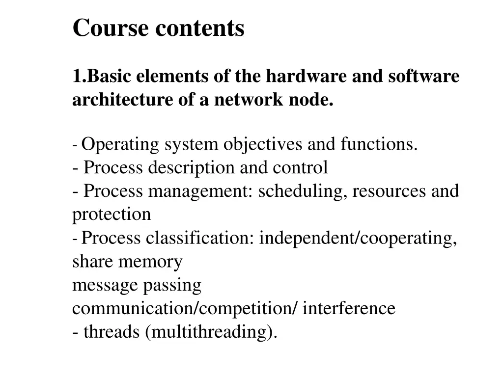 course contents
