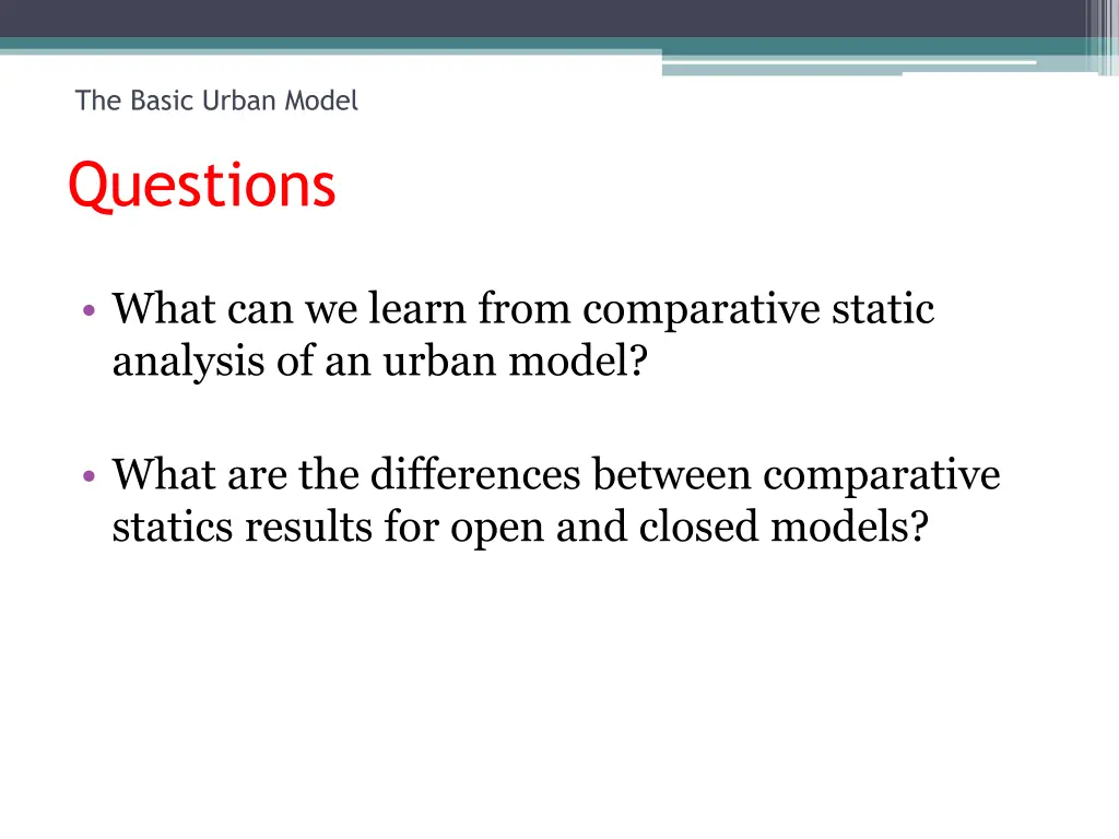 the basic urban model questions