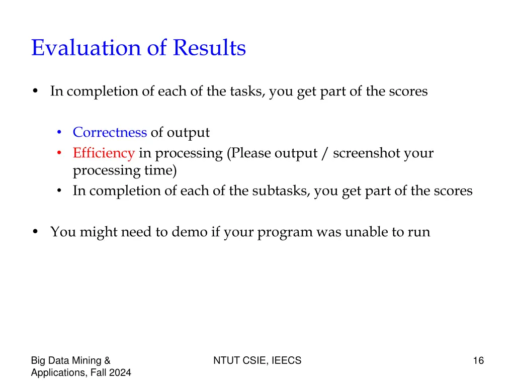 evaluation of results