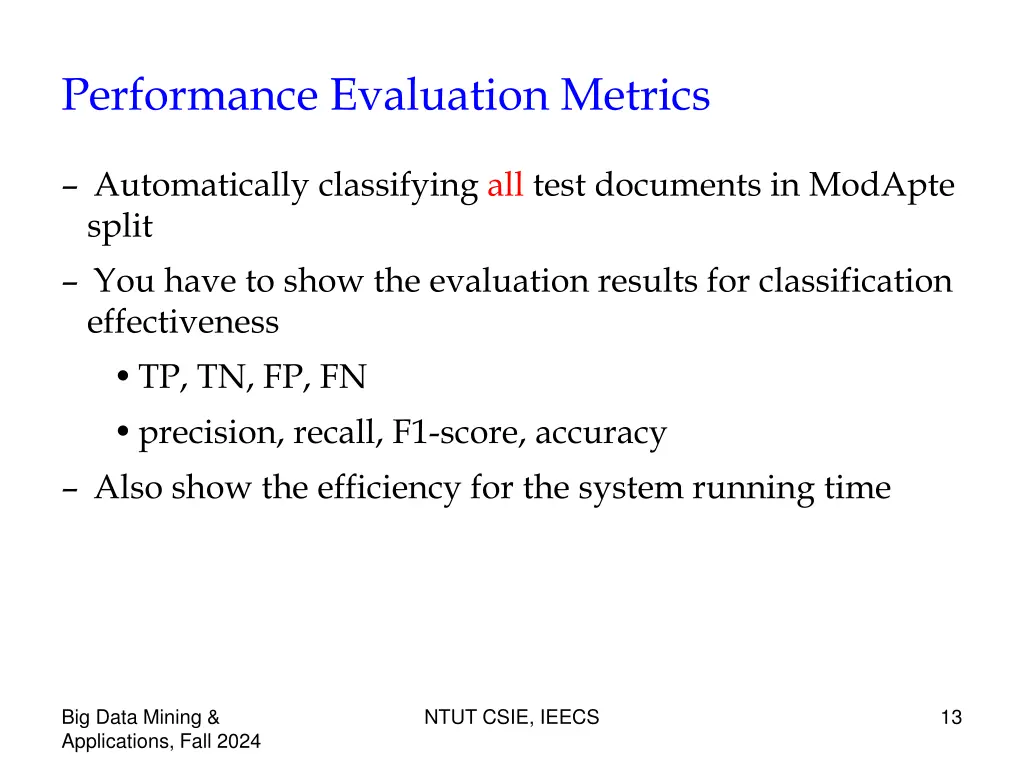 performance evaluation metrics