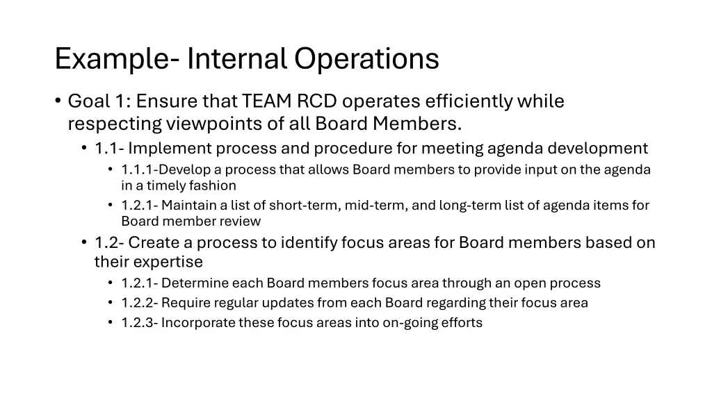 example internal operations goal 1 ensure that