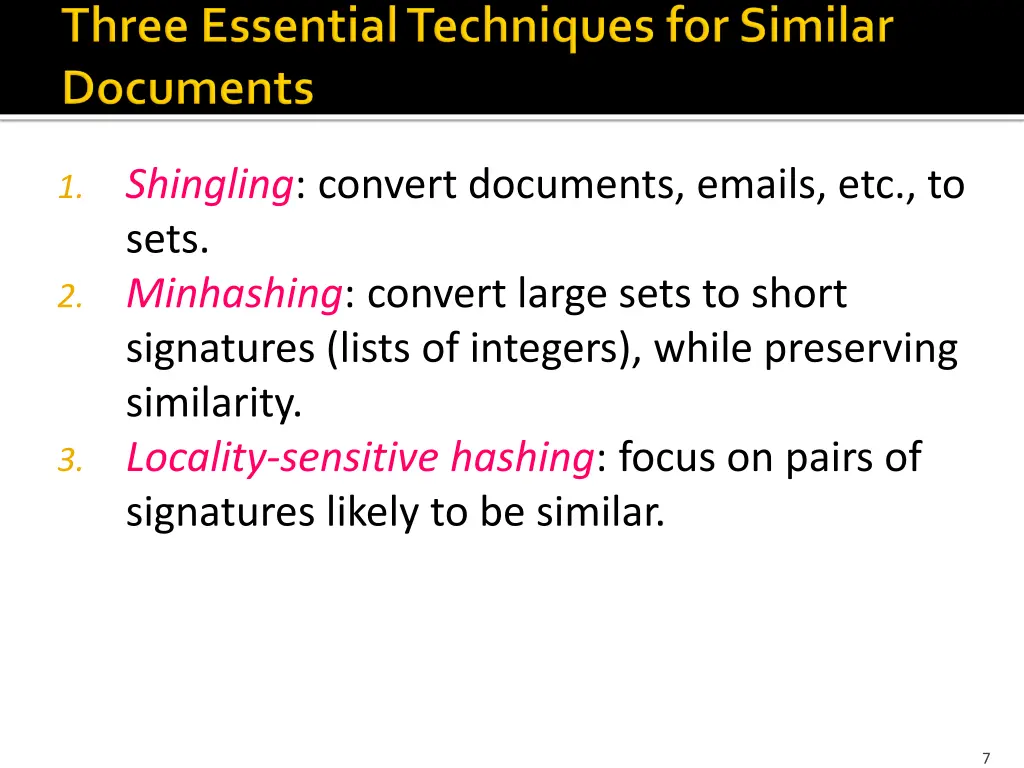 1 shingling convert documents emails etc to sets