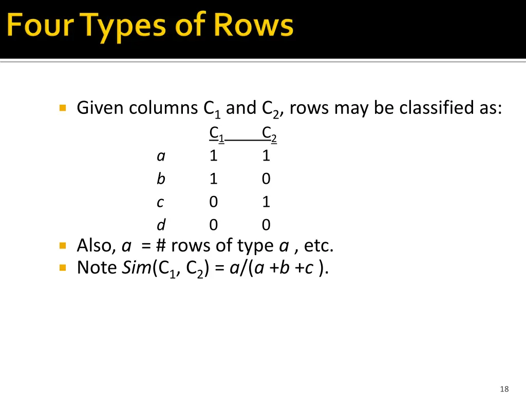 given columns c 1 and c 2 rows may be classified