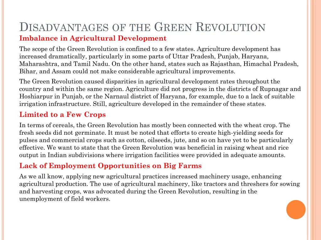 d isadvantages of the g reen r evolution