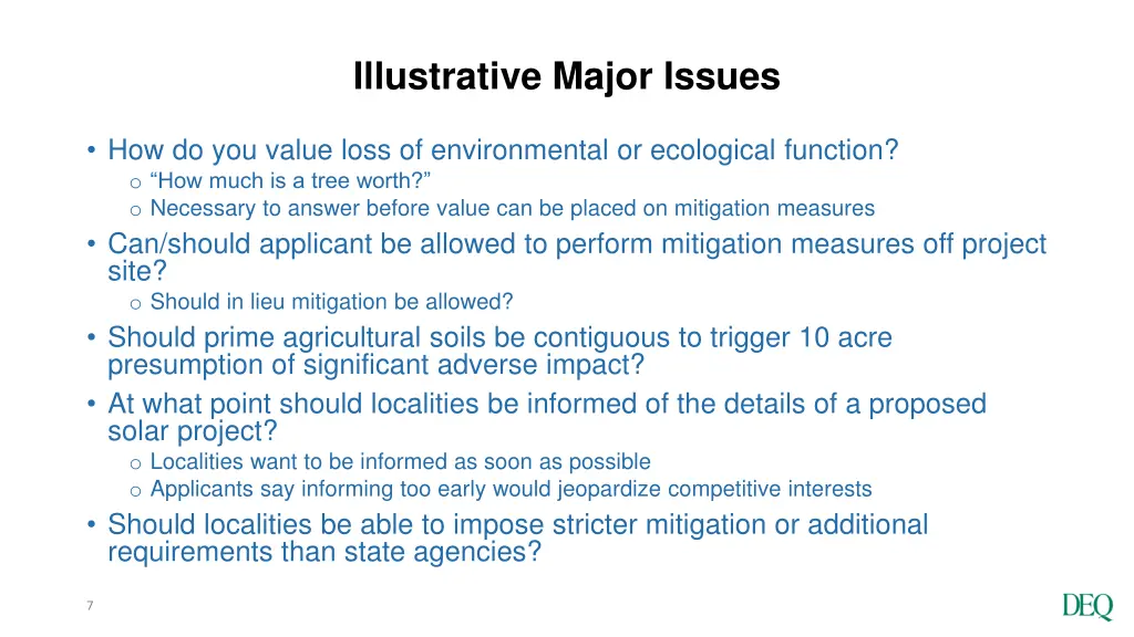 illustrative major issues