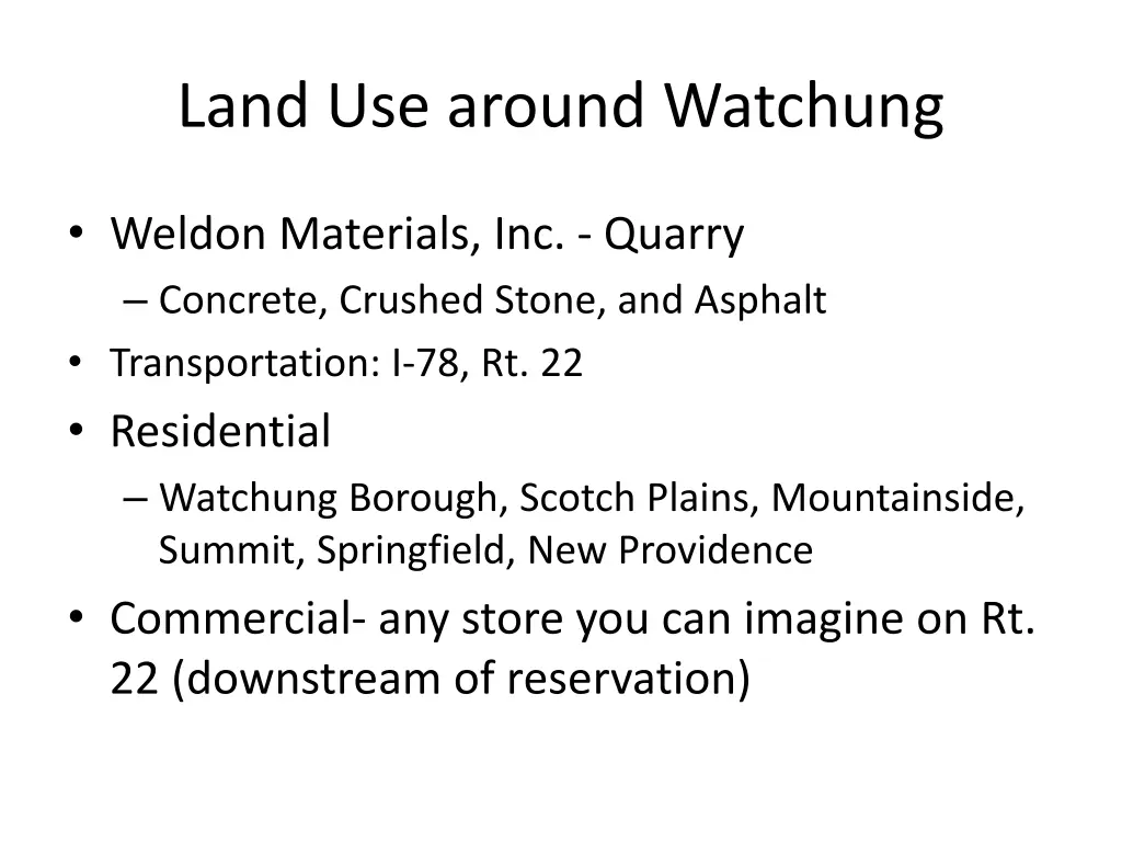 land use around watchung